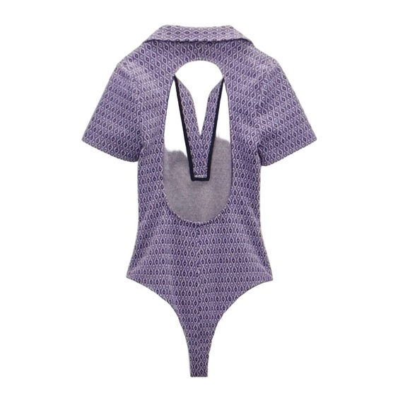 NEW ZARA Lilac Geometric Open-Back V-Neck Bodysuit Preppy Festival Retro XS - Picture 2 of 12